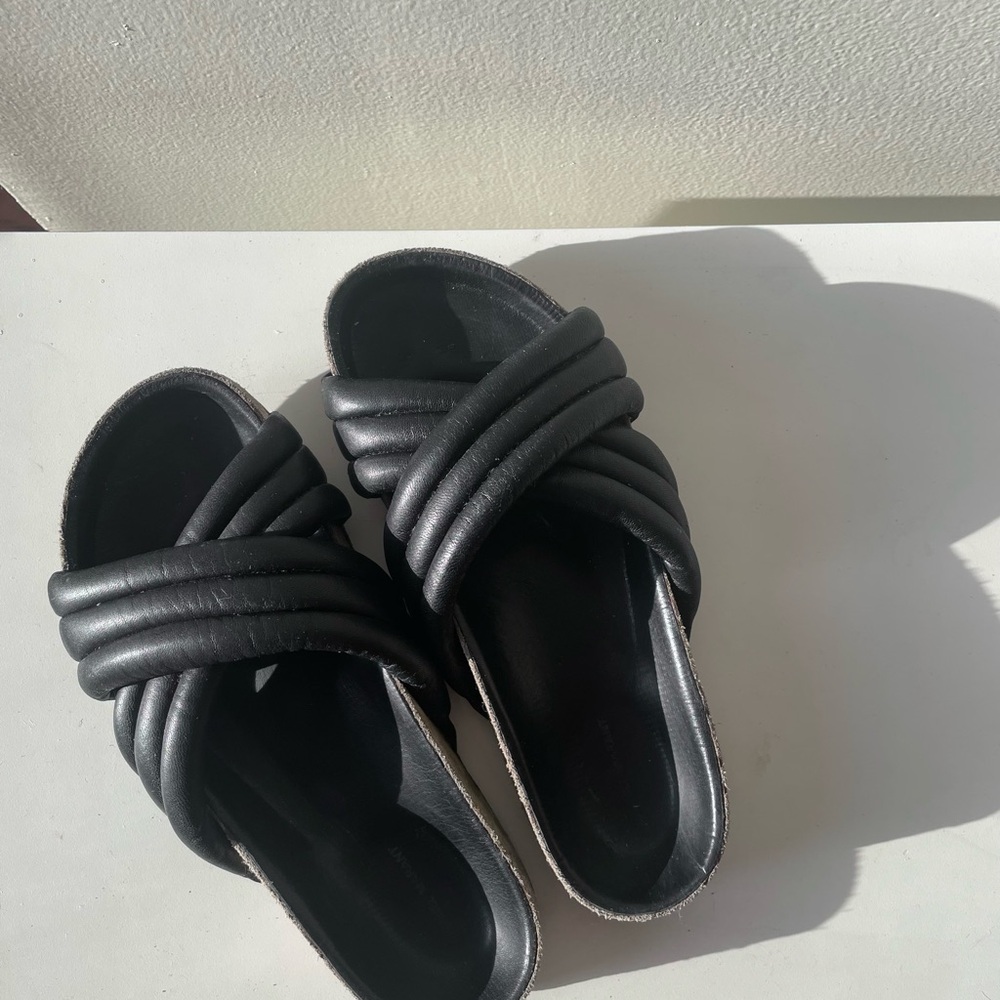Isabel Marant Black Leather Slider Sandals